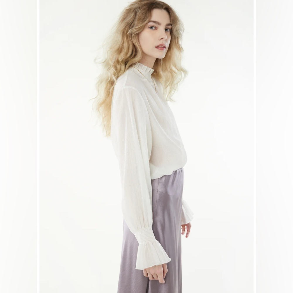 New Oak + Fort Mockneck Sheer Blouse size M